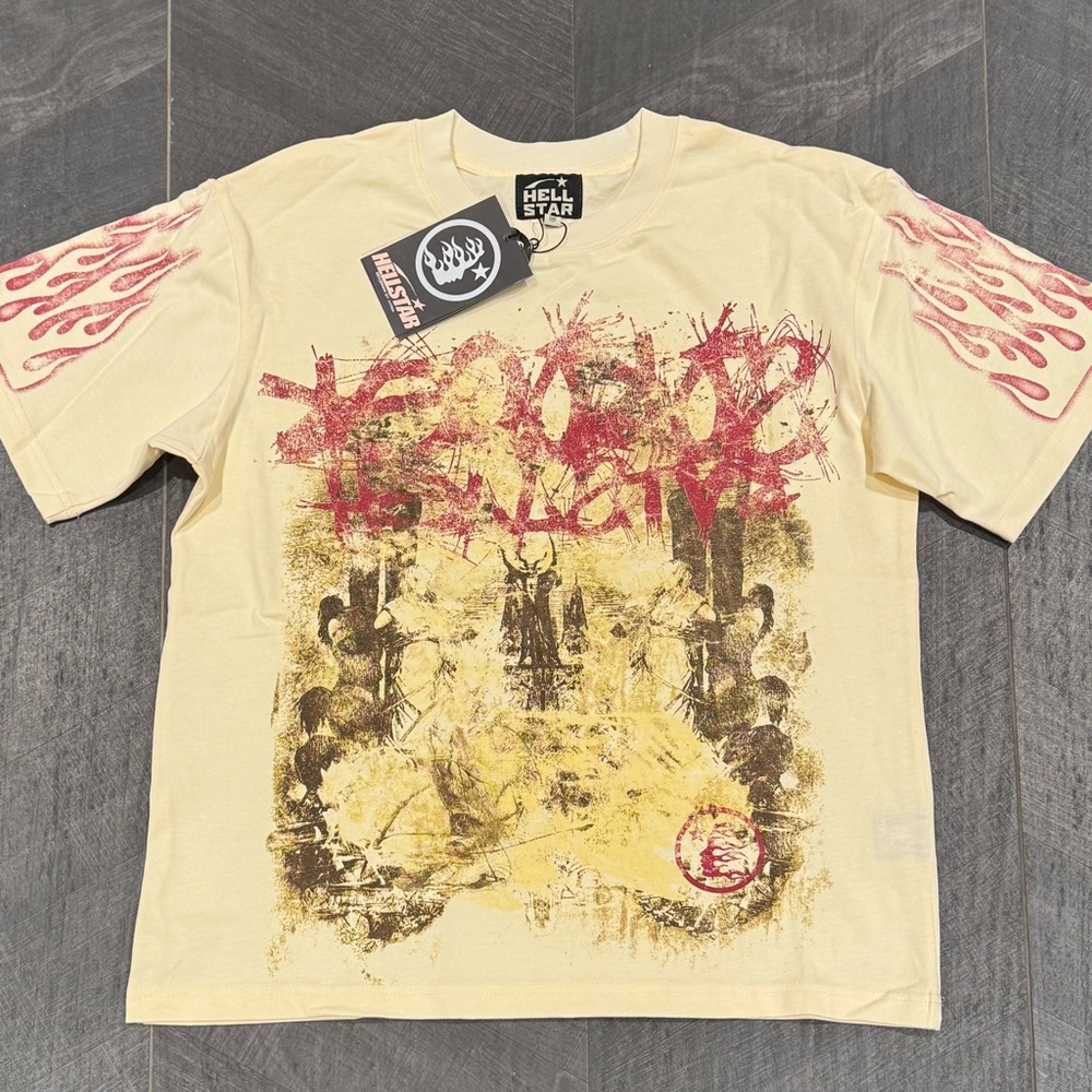 Hellstar Beige Graphic Tee for Men